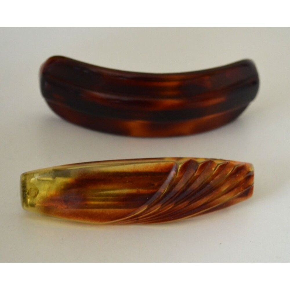 Lot Of 2 Vintage French Faux Tortoise Shell Hair Clips Barrettes Made In France - Picture 7 of 7